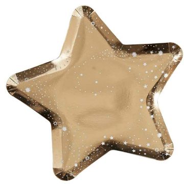 Guld Glitterstjärna Papperstallrikar 8x - 26 cm 