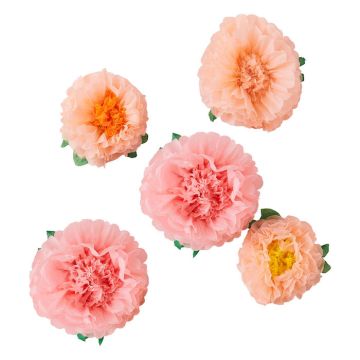 Rosa och Persikofärgade Silkespappersblommor 5x 