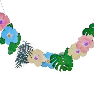 Palmbladsgirlang inkl. färgglada Hawaii-blommor - 2 meter
