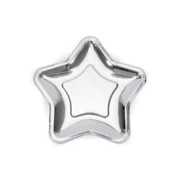 Silver Stjärna Papperstallrik 6x - 18 cm