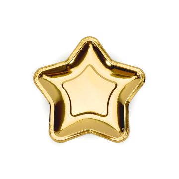 Guld Stjärna Papperstallrik 6x - 18 cm 