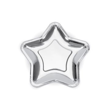 Silver Stjärna Papperstallrik 6x - 23 cm