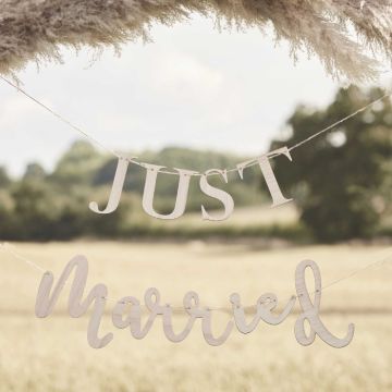 Just Married Trä Banderoll - 1,5 meter