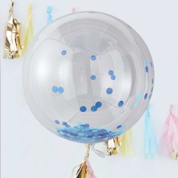 Stora Runda Ballonger med Blå Konfetti 3x - 90 cm