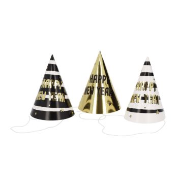 Nytår festhatte sort og guld 6x - 10 cm