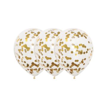 Ballonger genomskinliga med guld konfetti 3x - 30 cm