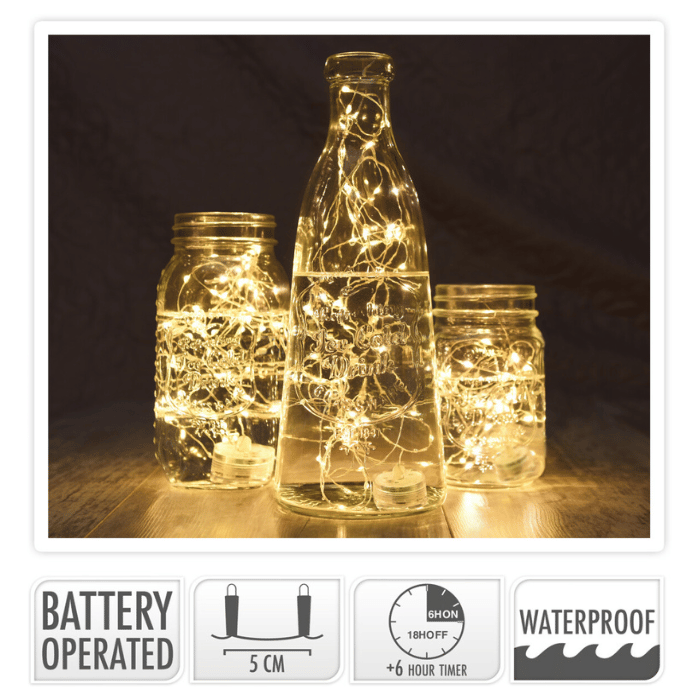 LED ljusslinga tråd 20 LED Varm vit vattentät - 95 cm