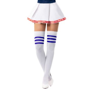 Cheerleader knästrumpor one-size vit och blå