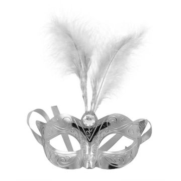 Venetiansk silversmask med fjädrar - 23x23 cm