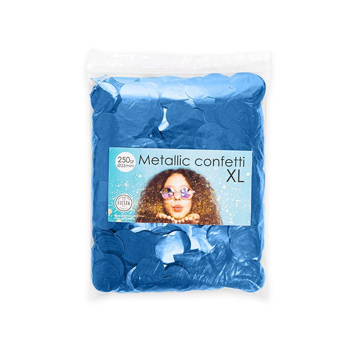 Rundt Metalliskt Blå Konfetti - 250 gram