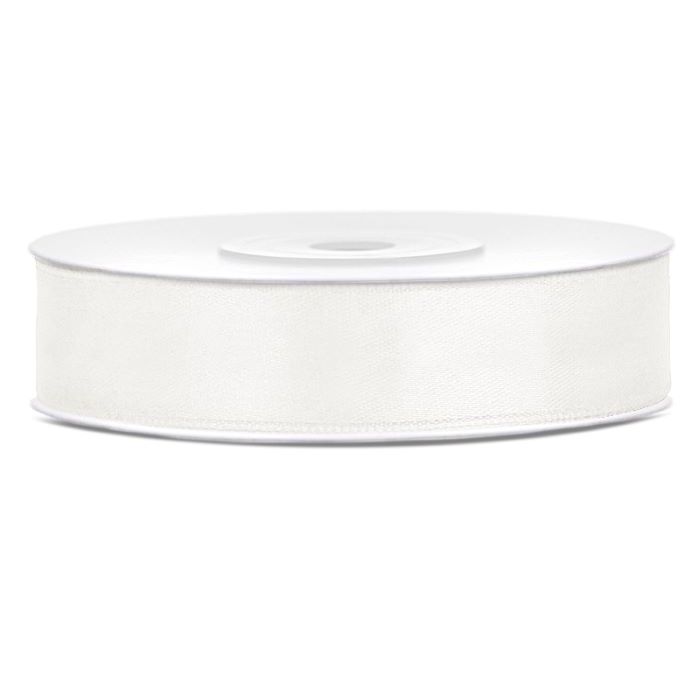 Ljus kräm vit satinband - 12 mm x 25 m