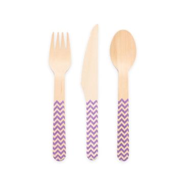 Trä bestick lila mönstrad 18 delar - 16 cm