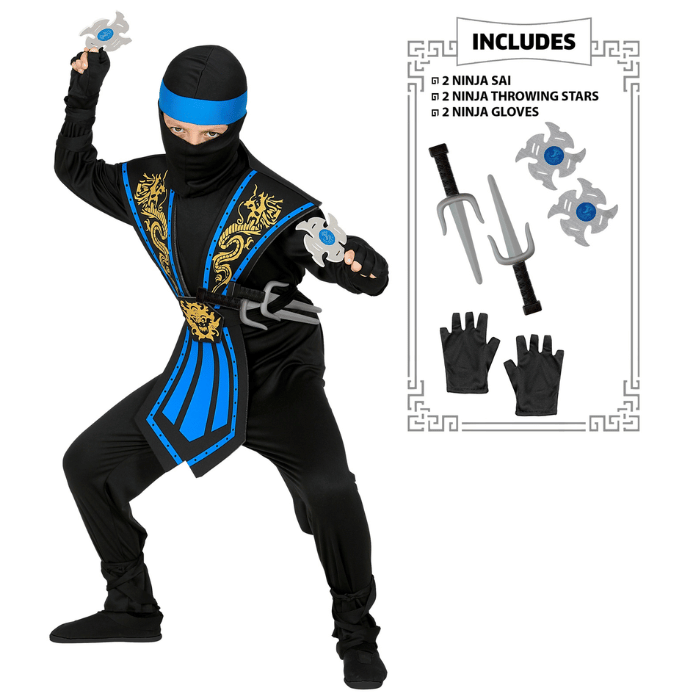 Blå ninja kostym för barn