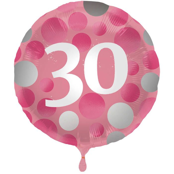 30 Års Foliebalon Rosa - 45 cm