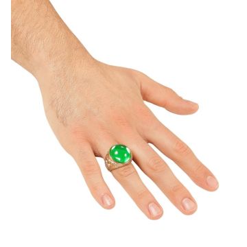 Guld färgad ring med grön sten
