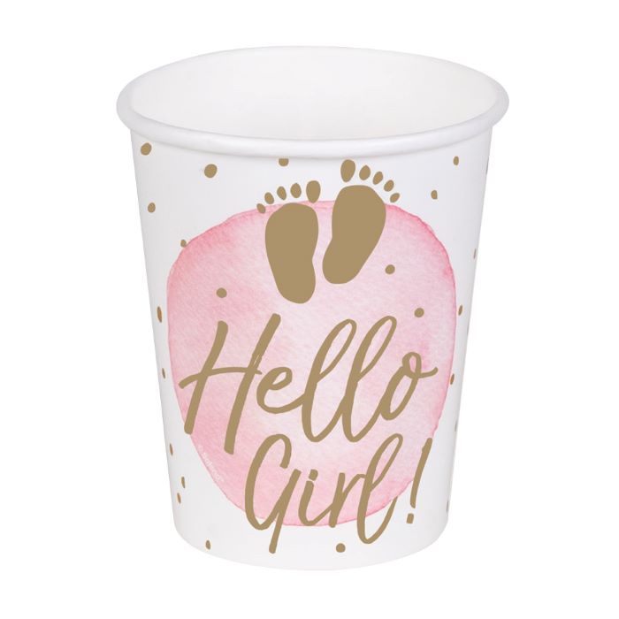 Vit och rosa pappmugg med text för tjej 10x - 210 ml