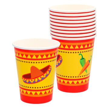 Mexikanska papperskoppar röd och gul 10x - 210 ml