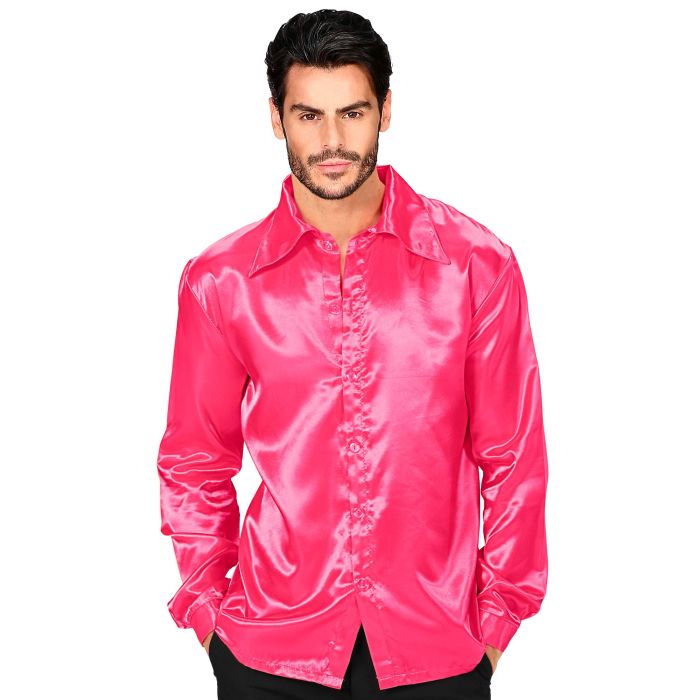 Satin diskoskjorta i rosa för herrar